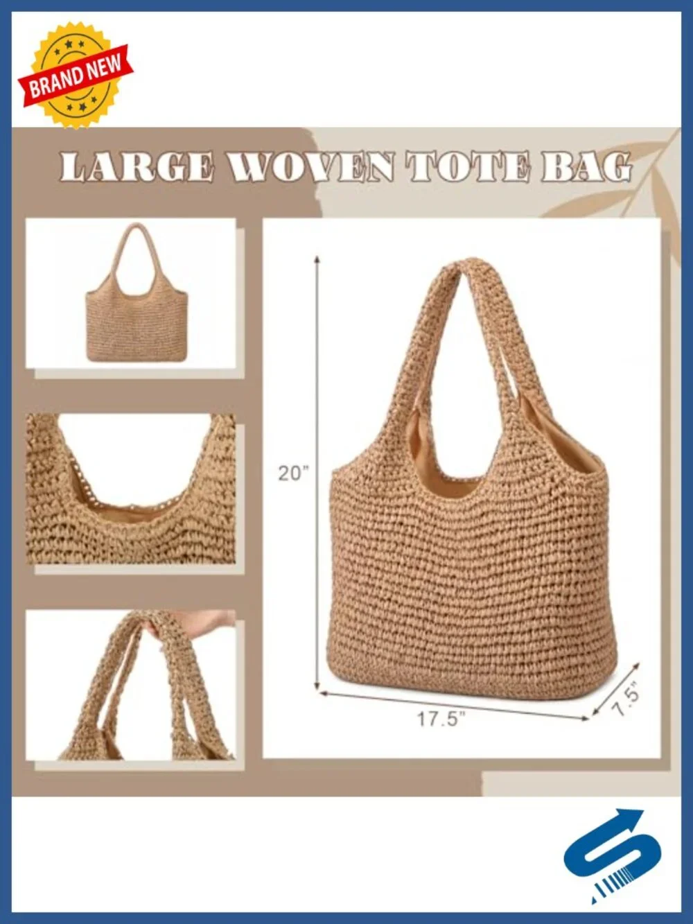 Oversized Boho Straw Tote Bag Large Woven Beach Bag Summer